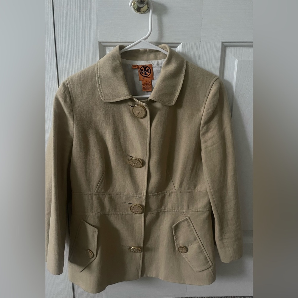 Tory Burch Beige Button-Up Trench Coat